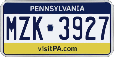 PA license plate MZK3927