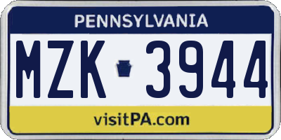 PA license plate MZK3944