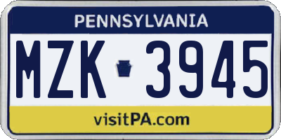 PA license plate MZK3945