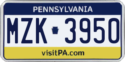 PA license plate MZK3950