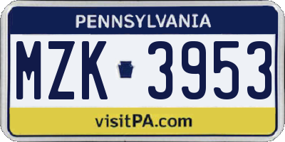 PA license plate MZK3953