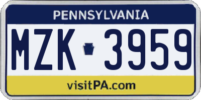 PA license plate MZK3959