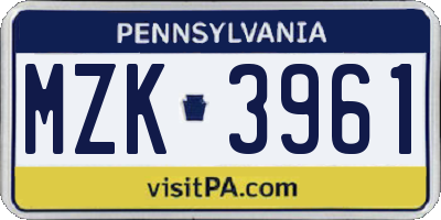 PA license plate MZK3961