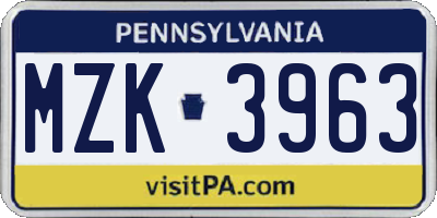 PA license plate MZK3963
