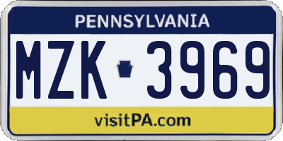 PA license plate MZK3969