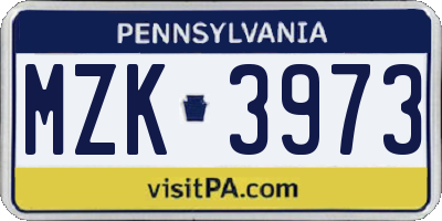 PA license plate MZK3973