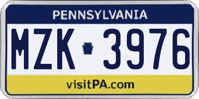 PA license plate MZK3976