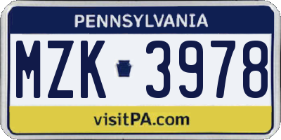 PA license plate MZK3978