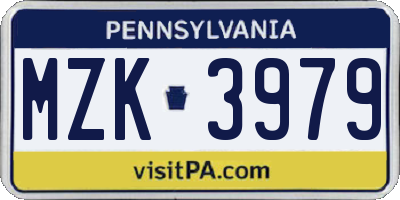 PA license plate MZK3979