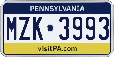 PA license plate MZK3993