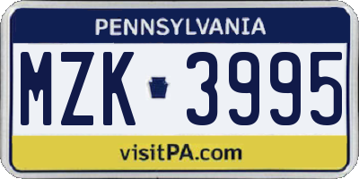 PA license plate MZK3995