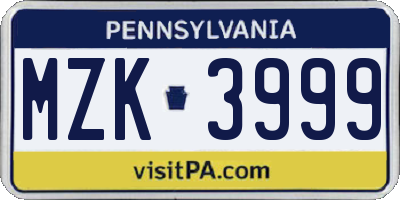 PA license plate MZK3999