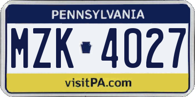 PA license plate MZK4027