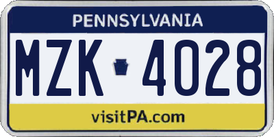 PA license plate MZK4028