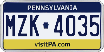 PA license plate MZK4035