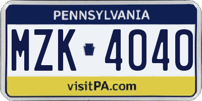 PA license plate MZK4040