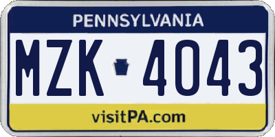 PA license plate MZK4043