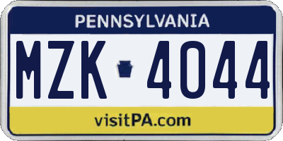 PA license plate MZK4044