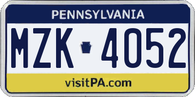 PA license plate MZK4052