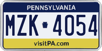 PA license plate MZK4054