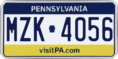 PA license plate MZK4056