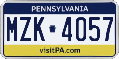PA license plate MZK4057