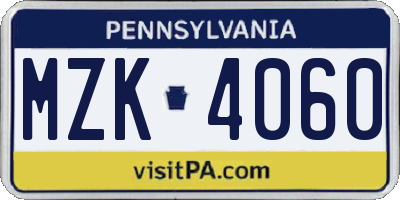 PA license plate MZK4060