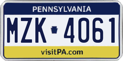 PA license plate MZK4061