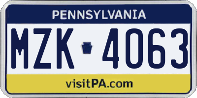 PA license plate MZK4063