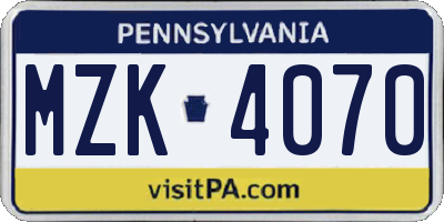 PA license plate MZK4070