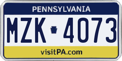 PA license plate MZK4073