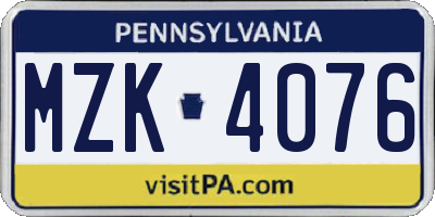 PA license plate MZK4076
