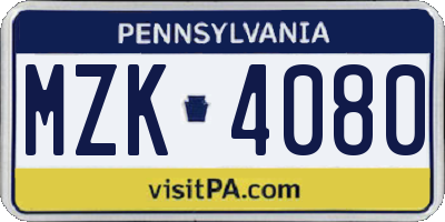 PA license plate MZK4080