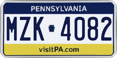 PA license plate MZK4082