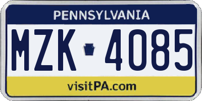 PA license plate MZK4085