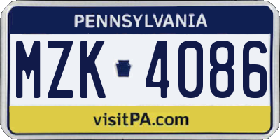 PA license plate MZK4086