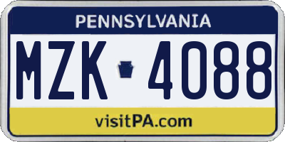 PA license plate MZK4088