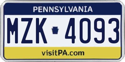 PA license plate MZK4093