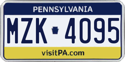 PA license plate MZK4095