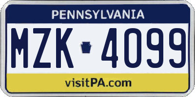 PA license plate MZK4099