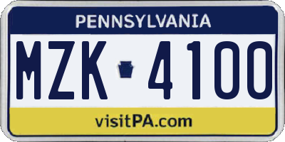 PA license plate MZK4100