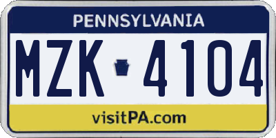 PA license plate MZK4104