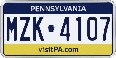 PA license plate MZK4107