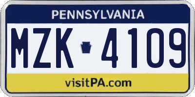 PA license plate MZK4109