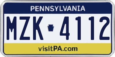 PA license plate MZK4112
