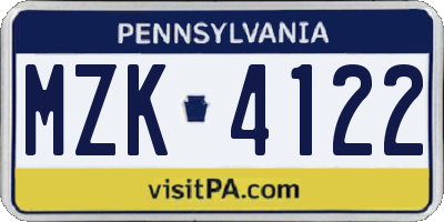 PA license plate MZK4122