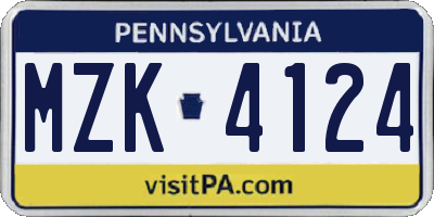 PA license plate MZK4124