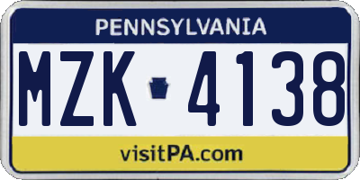 PA license plate MZK4138