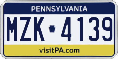 PA license plate MZK4139