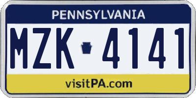 PA license plate MZK4141